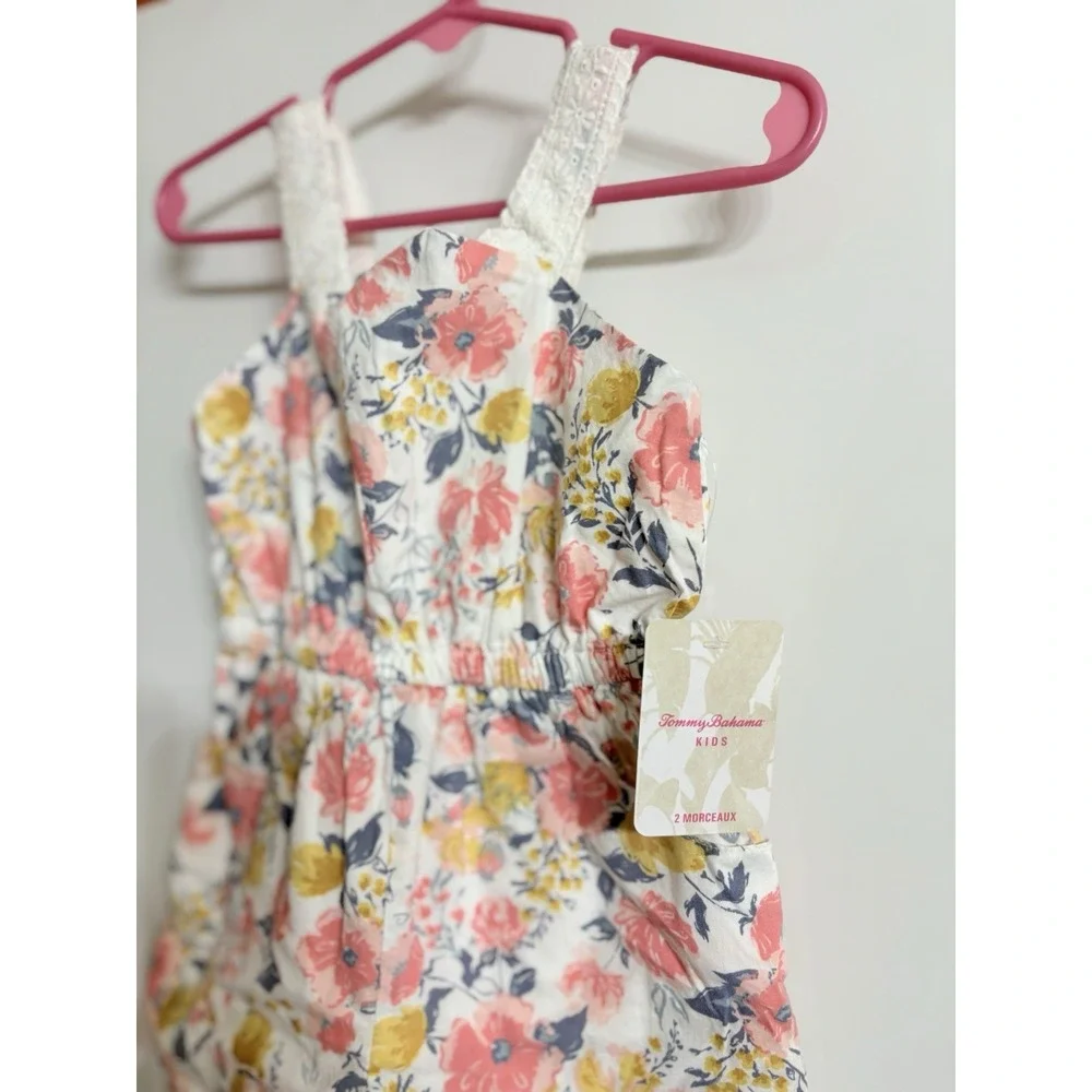 Tommy Bahama Toddler‎ Girl Pink Yellow White Floral Romper NWT! 12m